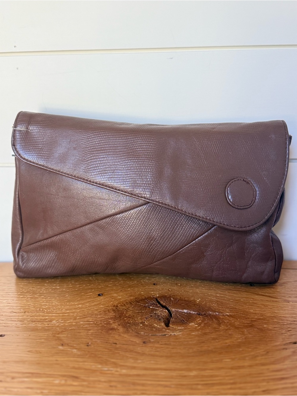 Vintage Leather Envelope Clutch Chocolate Brown Excellent Condition Quiet Luxury